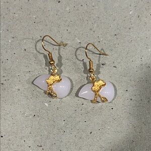 Chic Gold Tone and White Jade Drop Earrings